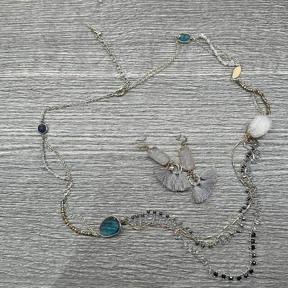 Druzy necklace and earring set